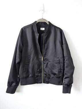 Black Satin Bomber Jacket | Small
